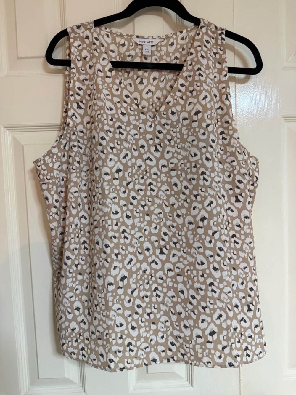 Nine West Beige and White Animal Print V-Neck Camisole